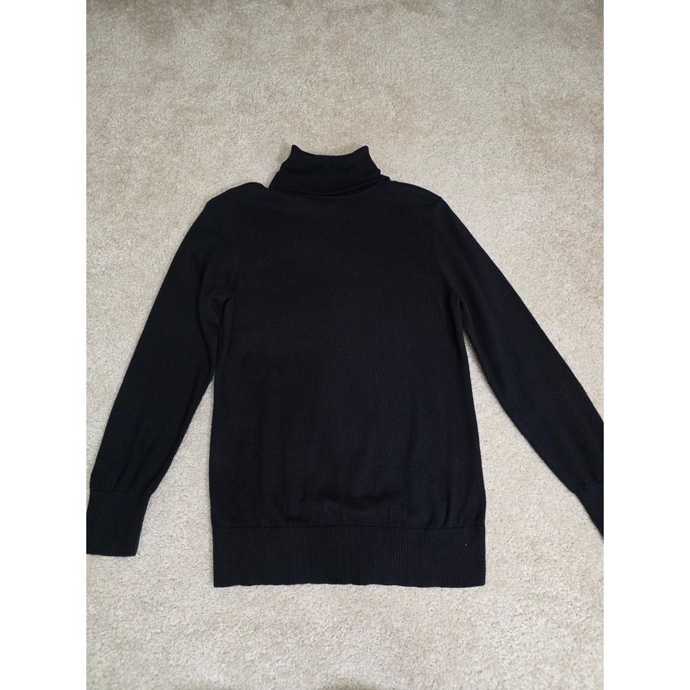 LL Bean Womens Black Cotton Cashmere Turtleneck Sweater Size M